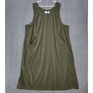 Studio C Maxi Dress Womens 26W Olive Green Sleeveless Shift Pockets Modest